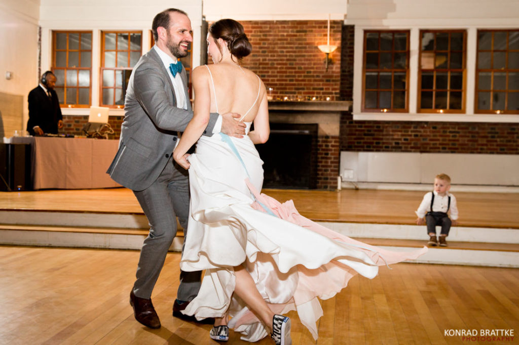 A bride and groom sharing their first dance at a Prospect Park Wedding.