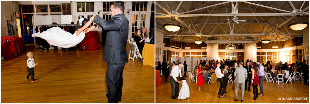 Guests dancing in a ballroom at a Prospect Park Wedding.