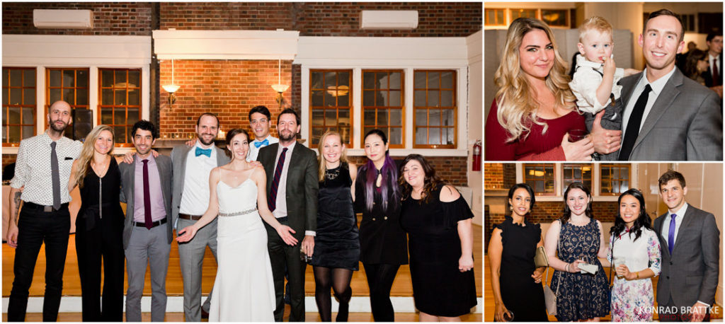 A group of people posing for a picture at a Prospect Park wedding reception.