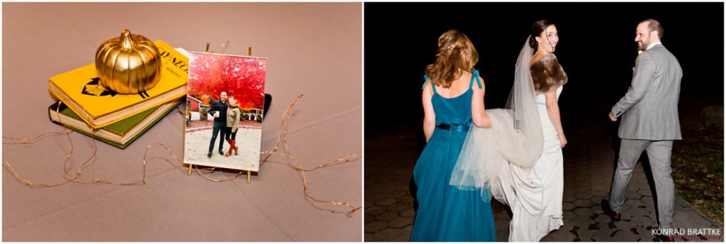 Two pictures of a bride and groom and a book capturing their Prospect Park wedding.