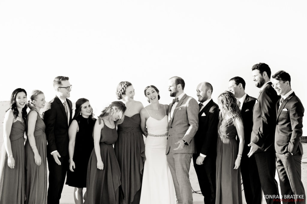 A black and white photo of a Prospect Park wedding party.