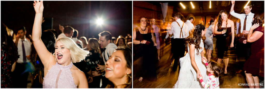 A bride and groom dancing at 26 Bridge, a stunning wedding venue.