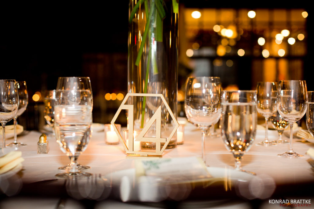 A 26 Bridge table setting with glasses.