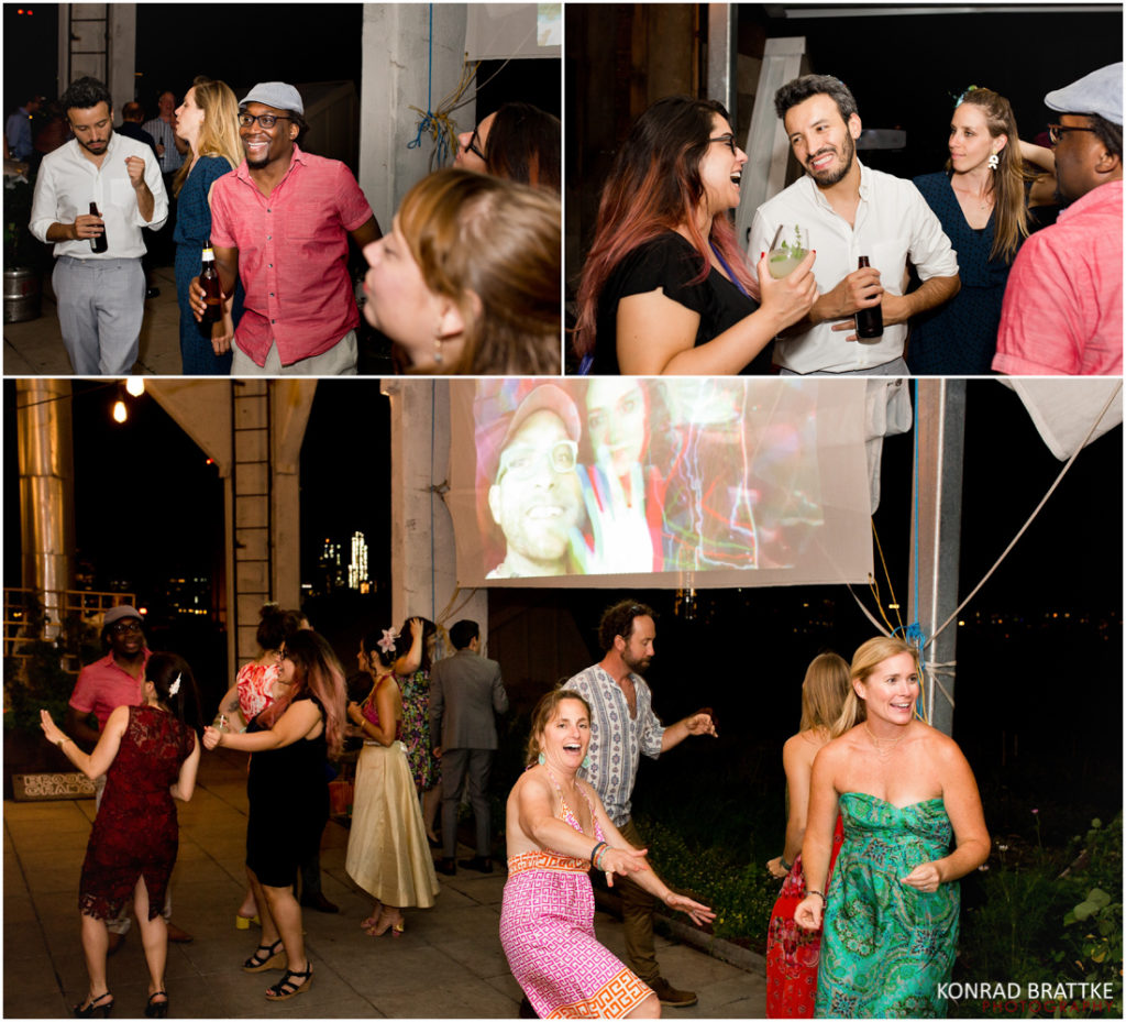 A lively gathering at a Brooklyn Grange wedding.
