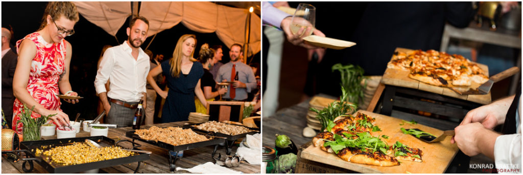 A group of people are preparing food at a Brooklyn Grange wedding party.