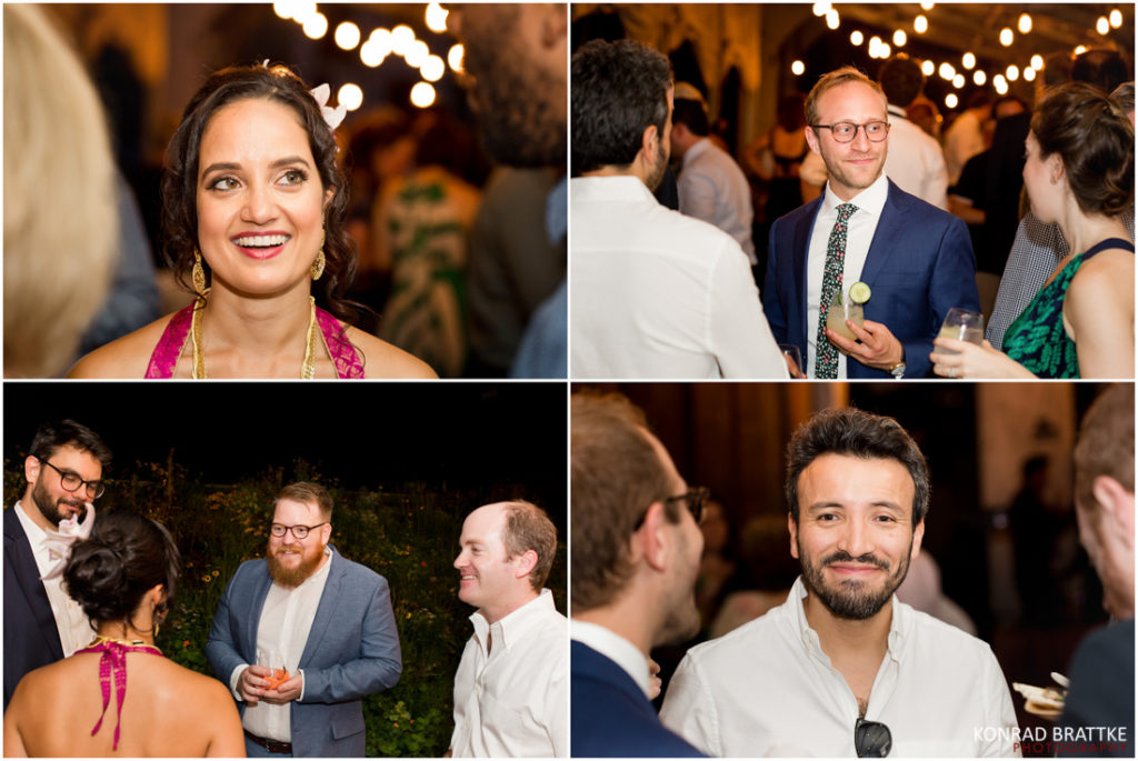 A collage of photos of people at a Brooklyn wedding.