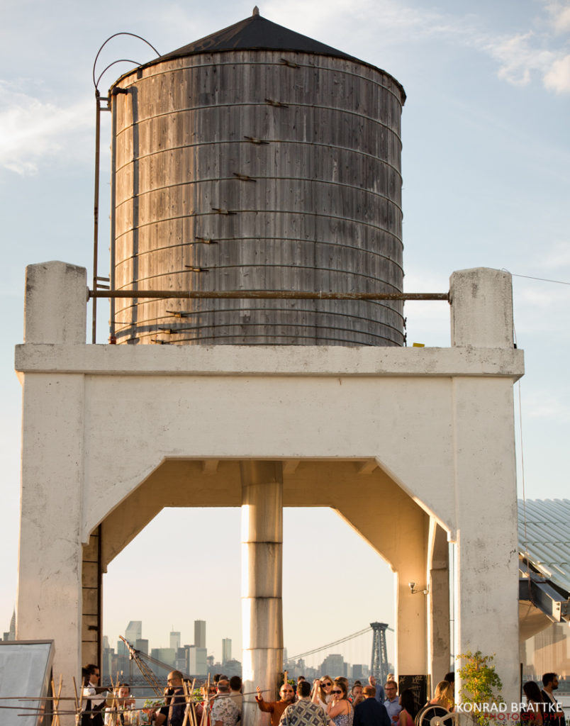 A Brooklyn Grange water tower on the rooftop.