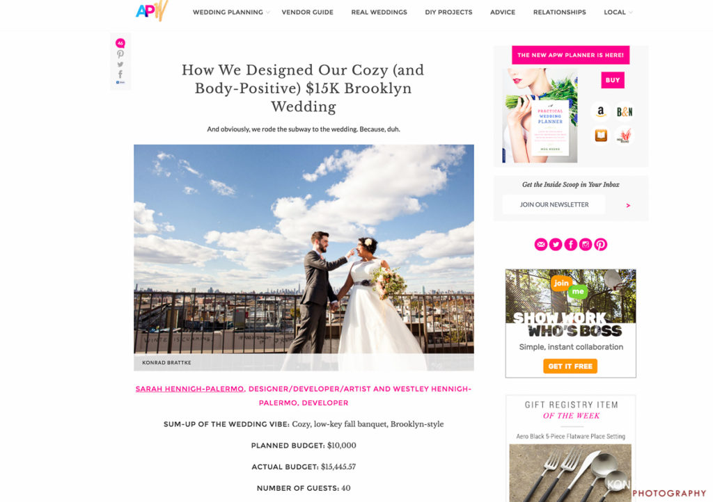 A brooklyn wedding website featuring a picture of a bride and groom.