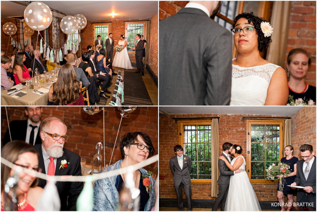 A collage of pictures capturing the essence of a Brooklyn wedding reception.