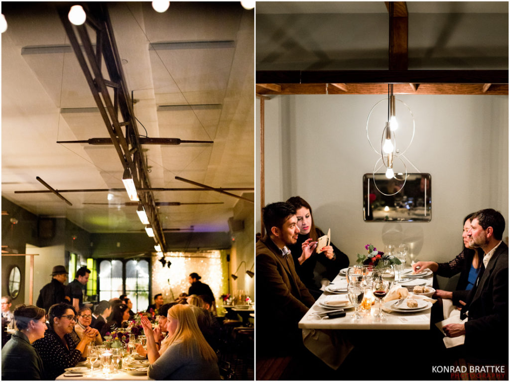 A group of people sitting at a table in Le Fanfare, a restaurant.