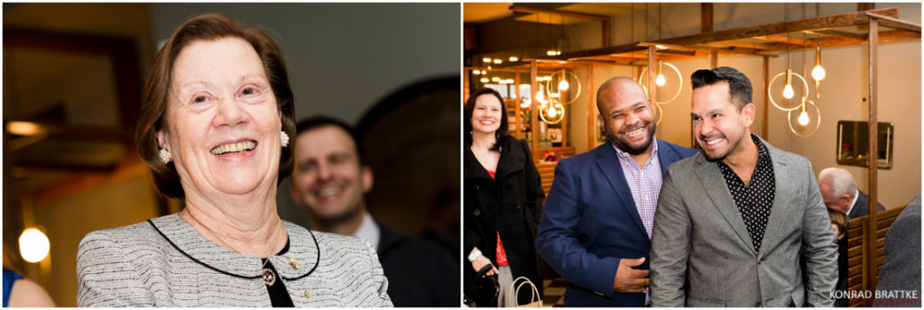 Two pictures of a woman and a man smiling.