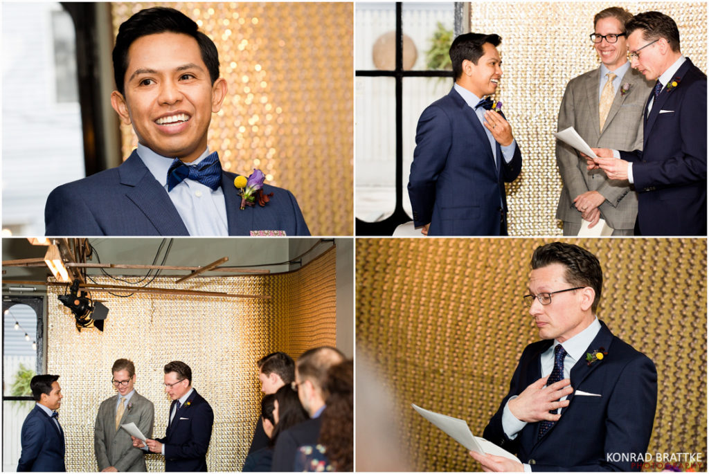 A collection of Le Fanfare, featuring two grooms during their ceremony.