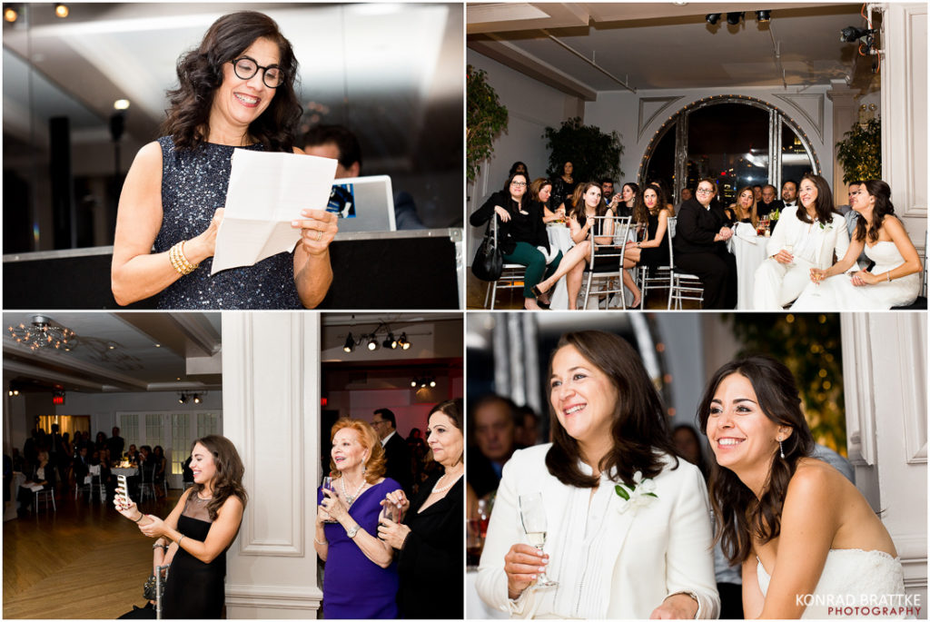 A collage of photos featuring brides and bridesmaids at a Manhattan Penthouse wedding.
