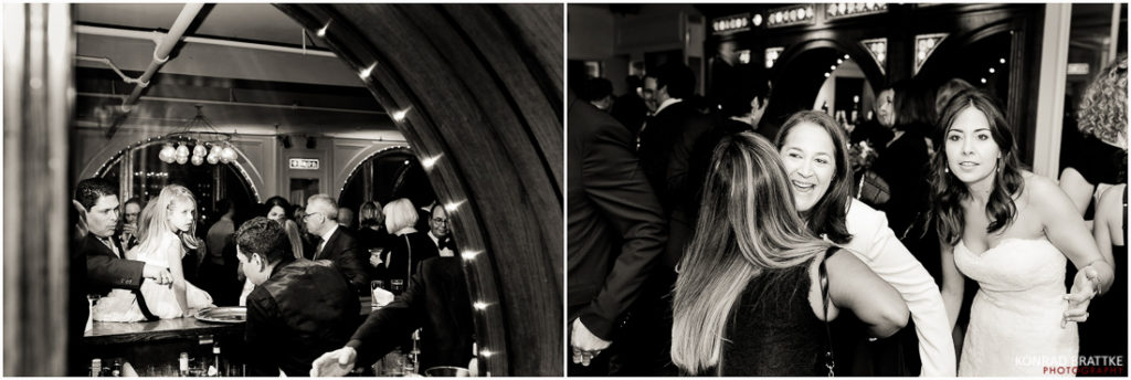 A black and white photo of a group of people at a Manhattan party.
