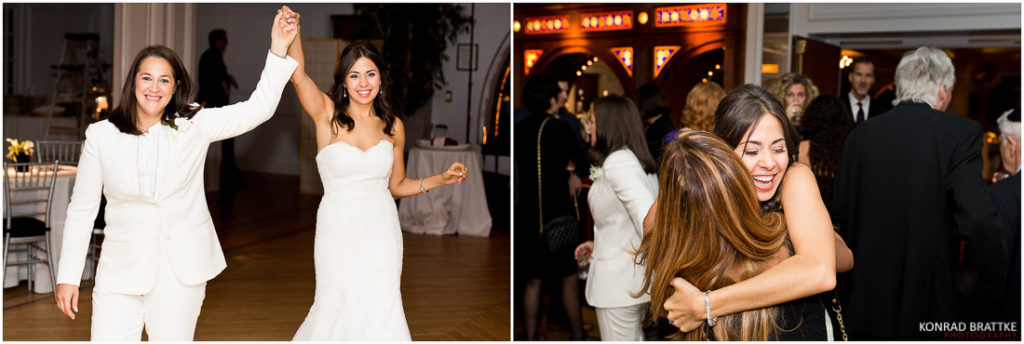 Two pictures of a woman dancing at a Manhattan Penthouse wedding.