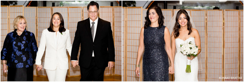 Two pictures of people next to each other during their Manhattan Penthouse wedding.