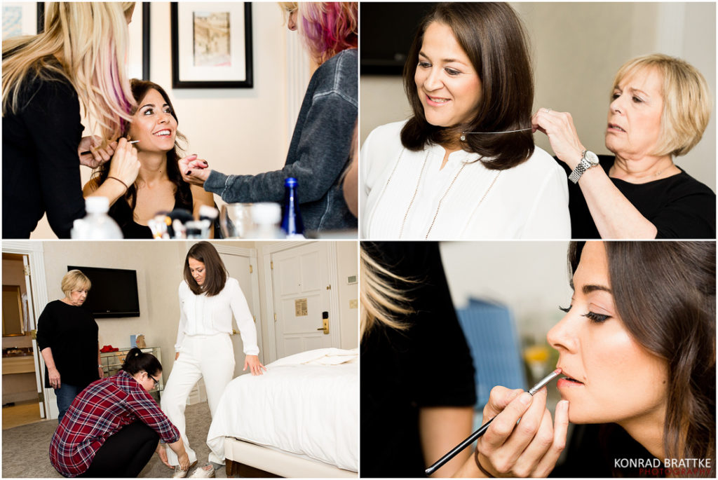 A stunning montage of photos capturing a bride-to-be at a Manhattan Penthouse, receiving lavish makeup artistry for her wedding day.
