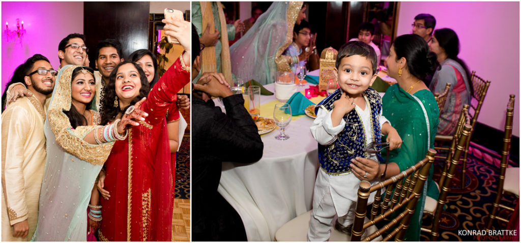 A group of people celebrating at an Indian wedding reception featuring mehndi festivities at Antuns.