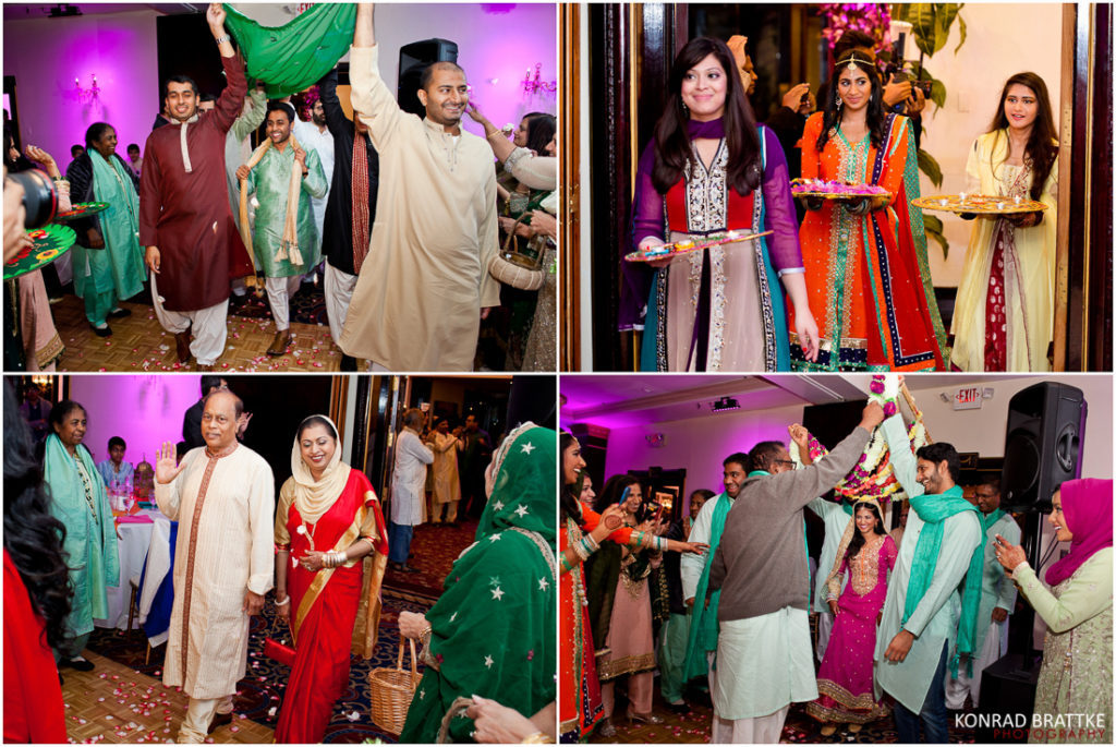 A collage of pictures capturing the vibrant mehndi designs at Antuns, adorned by people dressed in exquisite Indian attire.