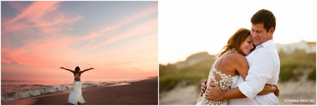 Captivating pictures of a bride and groom on the beach at sunset, showcasing the best of weddings.