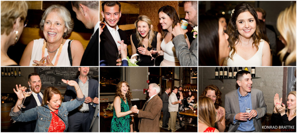 A collage of pictures of people at a Brooklyn winery party.