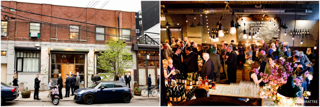 A group of people are standing in front of Brooklyn Winery.
