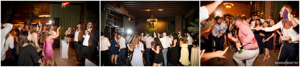 A wedding at the Bowery Hotel, with a group of people dancing and celebrating.