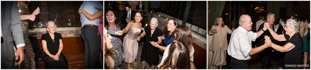 A group of people are dancing at a Bowery Hotel wedding reception.