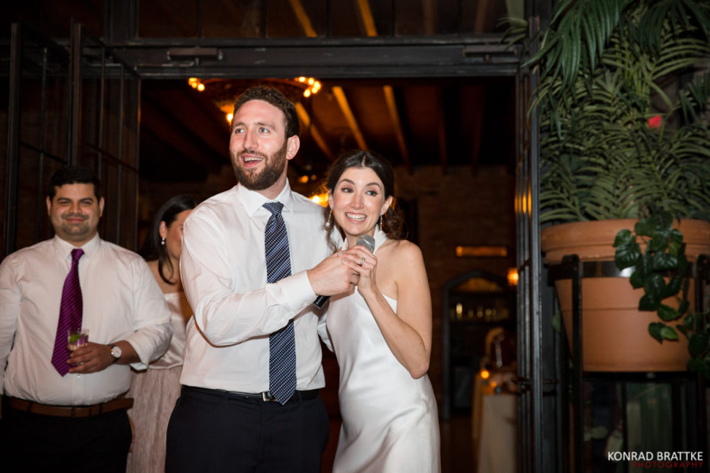 A bride and groom dancing at their Bowery Hotel wedding reception.