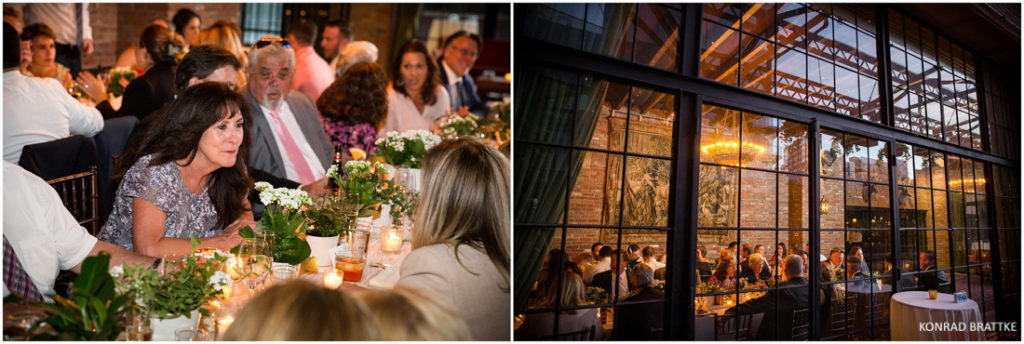 Two pictures of a wedding reception in at the Bowery Hotel.
