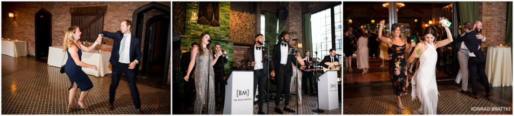 A group of pictures of people dancing at a Bowery Hotel wedding.