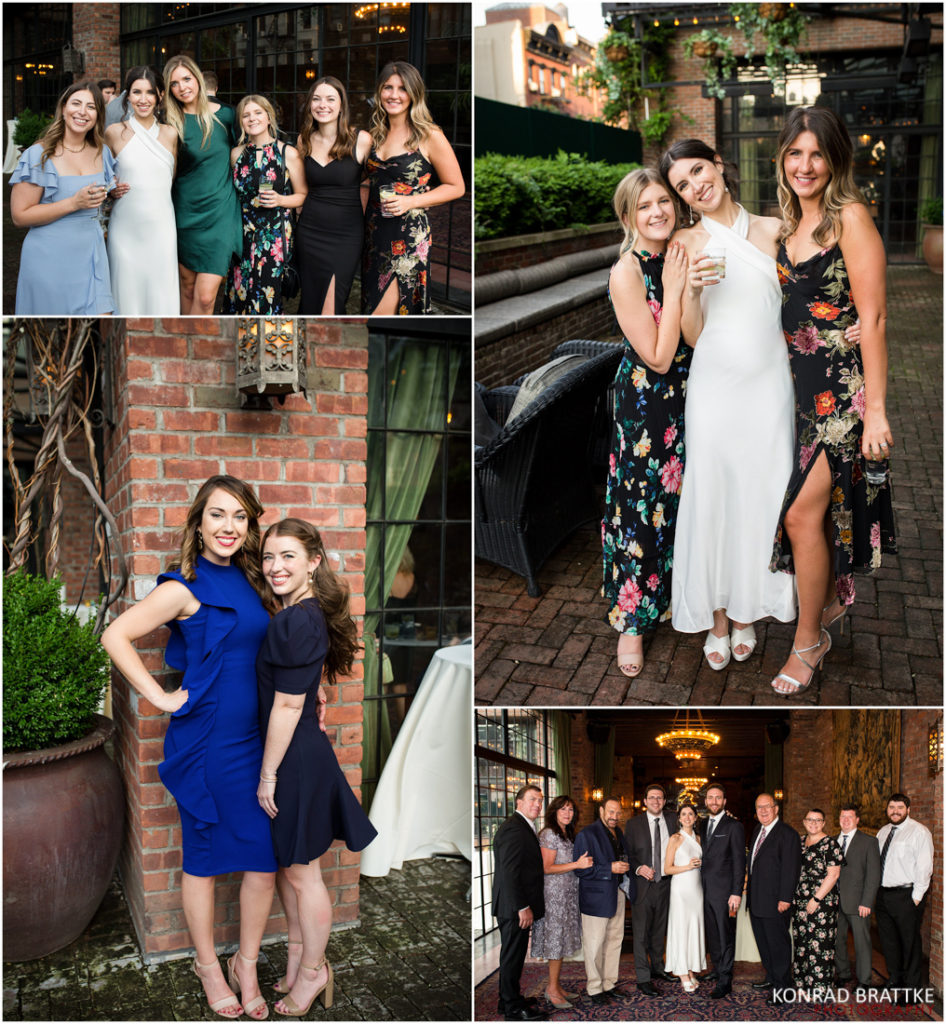 A collage of friends posing for a photo at the Bowery Hotel.