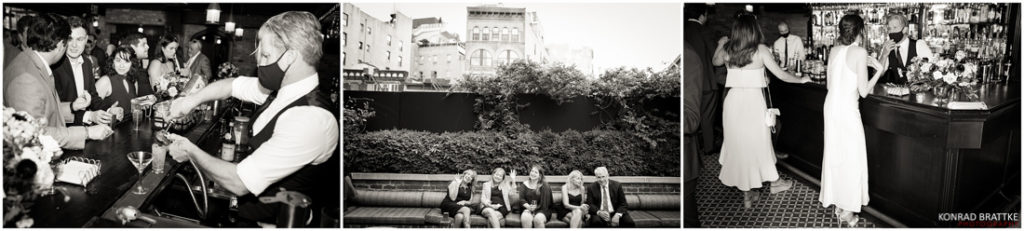 Black and white photos of a bride and groom at the Bowery Hotel.
