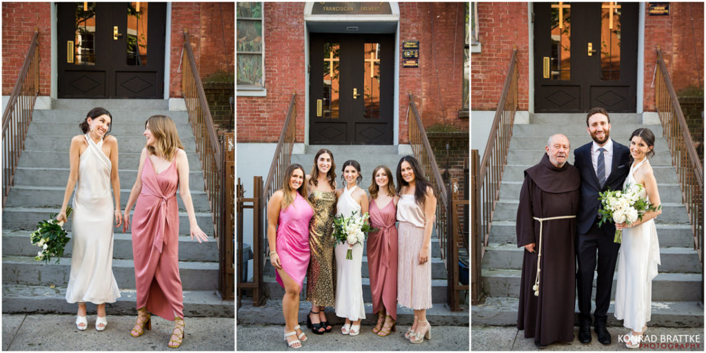 A bride and her bridesmaids are posing for a photo.