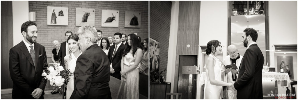 A bride and groom exchange vows.