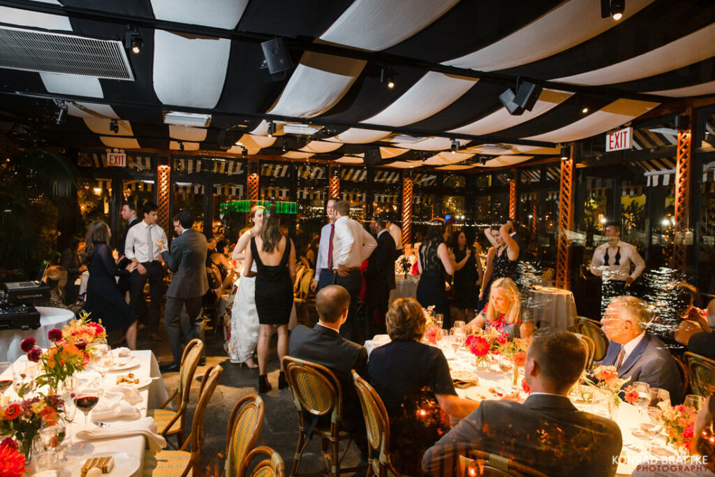 A wedding reception at the river cafe.