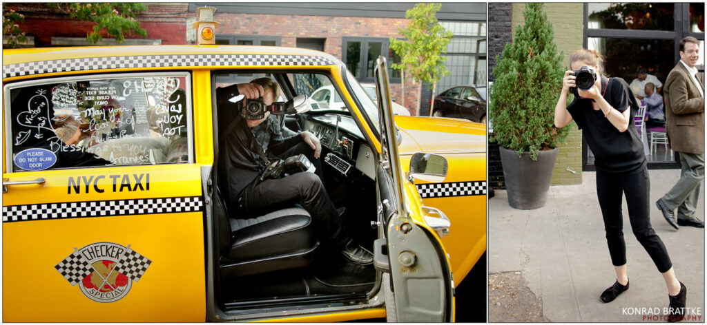 A Maryland wedding photographer is capturing a picture of a taxi cab.