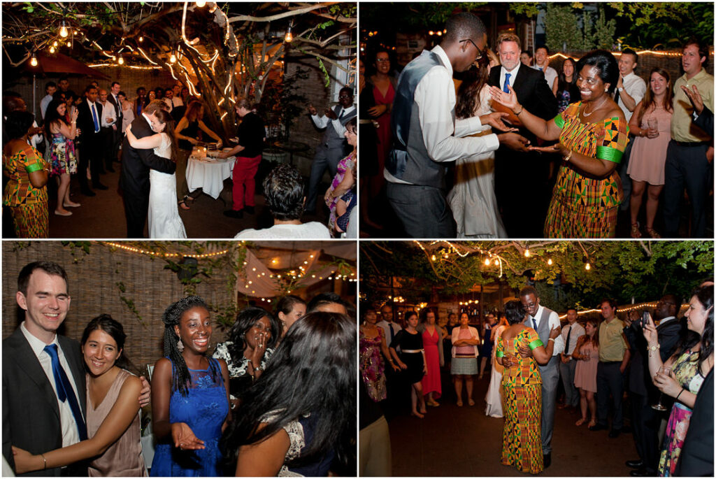 Guests enjoying a lively dance floor at the Bacchus Bistro wedding reception.