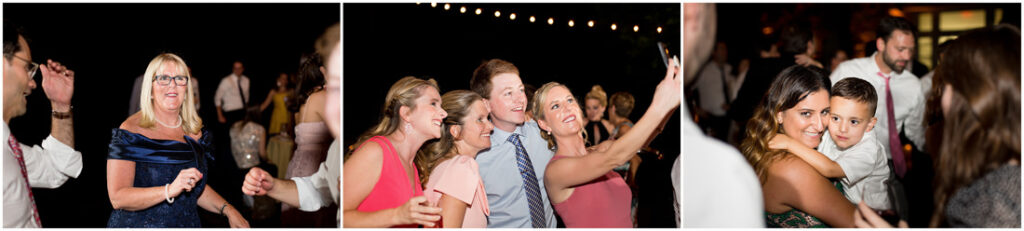 A group of people dancing at a party held at the New York Botanical Garden.