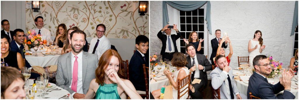 A group of people are posing for a photo at the New York Botanical Garden during a wedding reception.