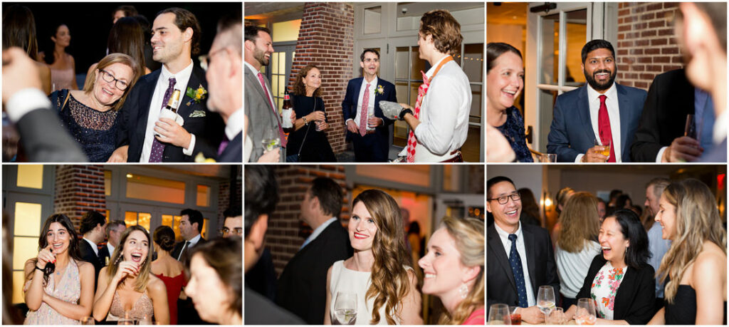 A collage of photos of people at a wedding reception held at the New York Botanical Garden.