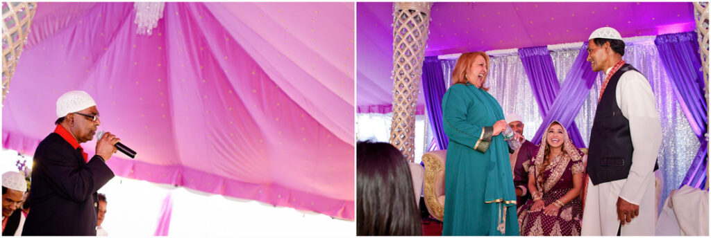 Two pictures of a man giving a speech at a nikah ceremony.