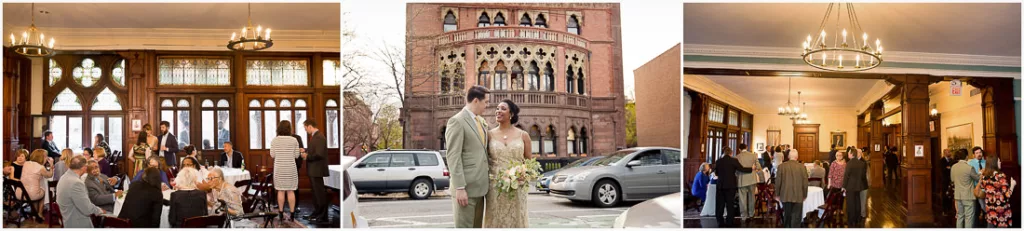A group of people are standing in front of a building.