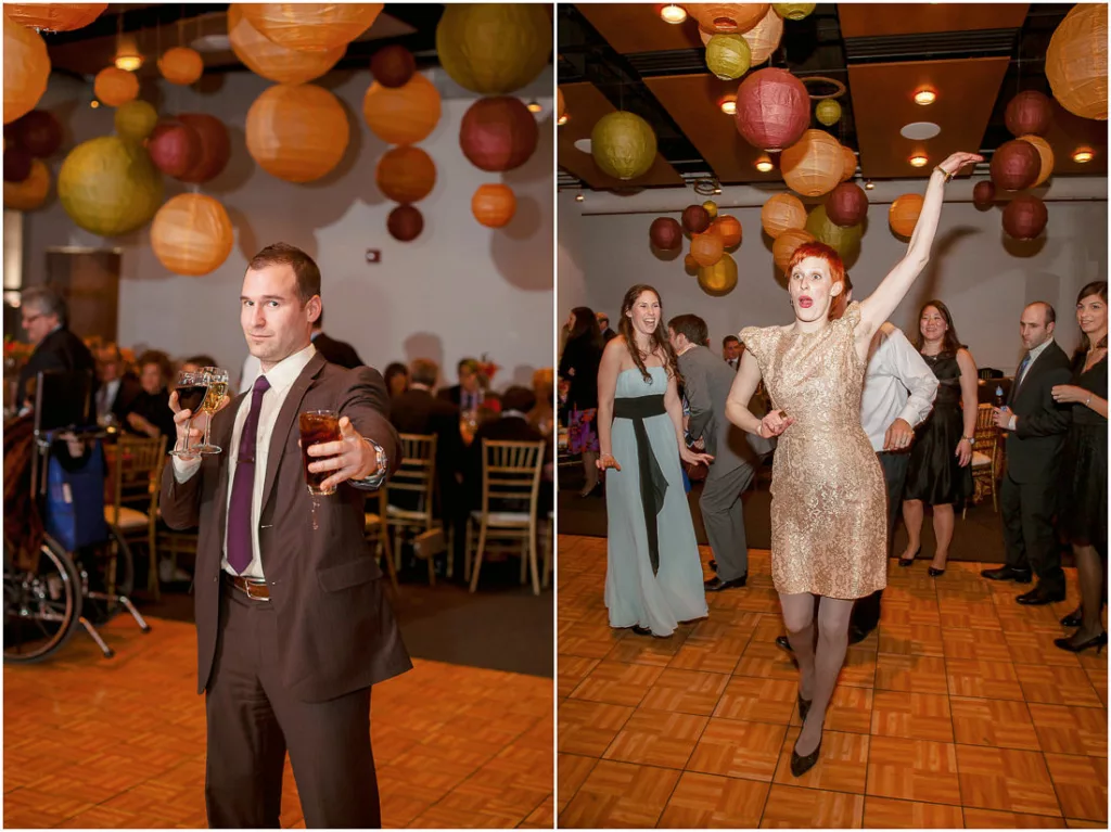A man and woman dancing at a wedding reception.