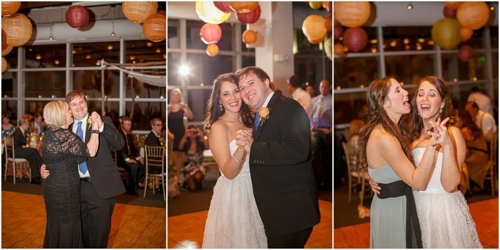 A bride and groom sharing their first dance at a wedding.