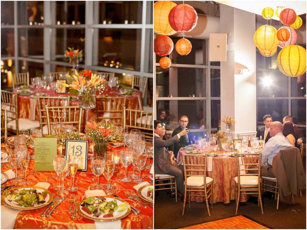 Wedding reception details with chinese lanterns.