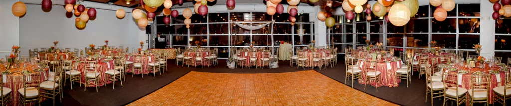 A room decorated with a lot of orange and gold decorations.