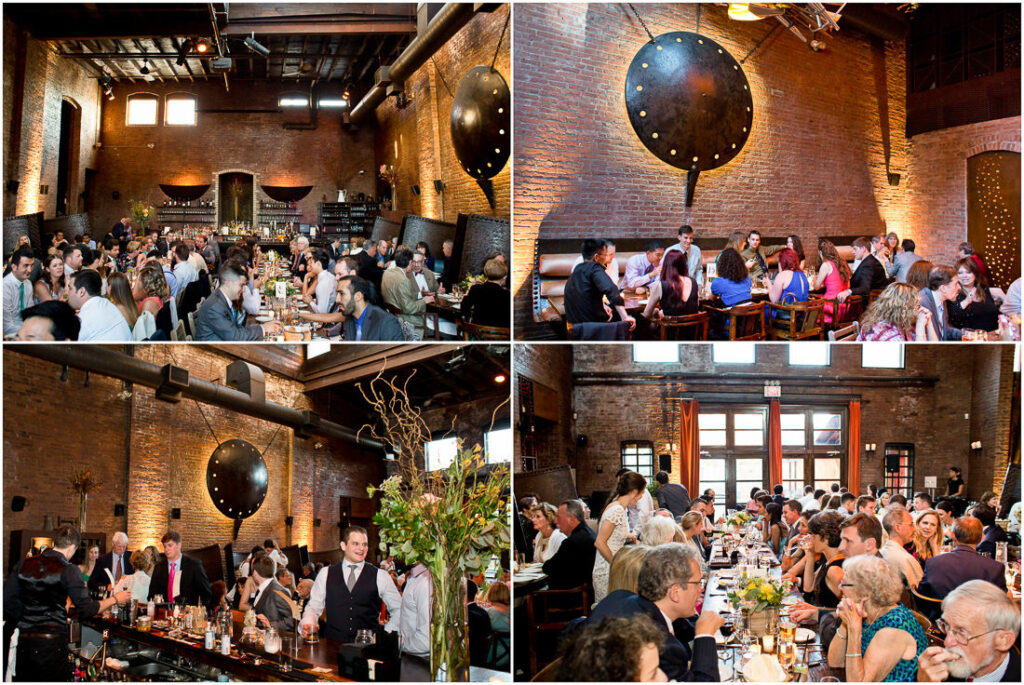 A collage of pictures of people at MyMoon wedding reception.