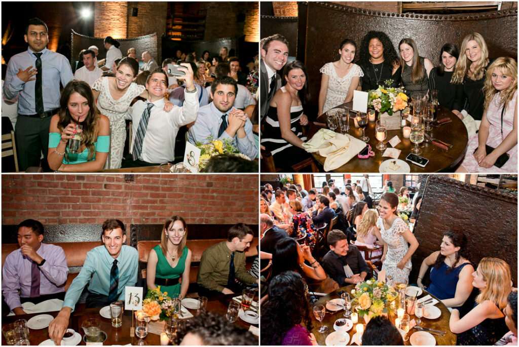 A collage of guests at a wedding.