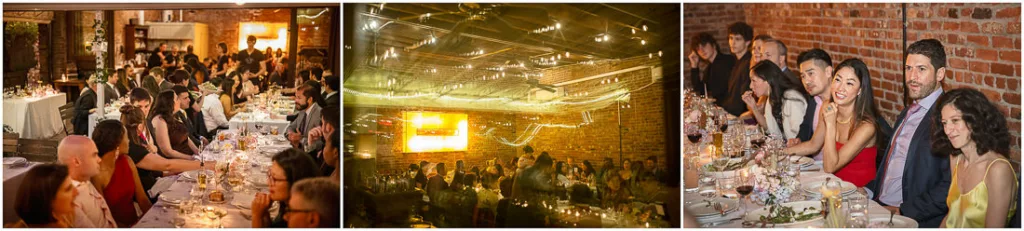 A group of people sitting at a table at a wedding reception.